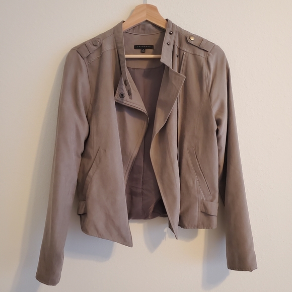 Staccato Taupe Lightweight Faux Suede Satin Lined Moto Jacket Outerwear - Picture 2 of 15